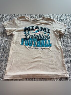 NFL Beige Miami Dolphins Tee with Teal, Orange & Black Graphic